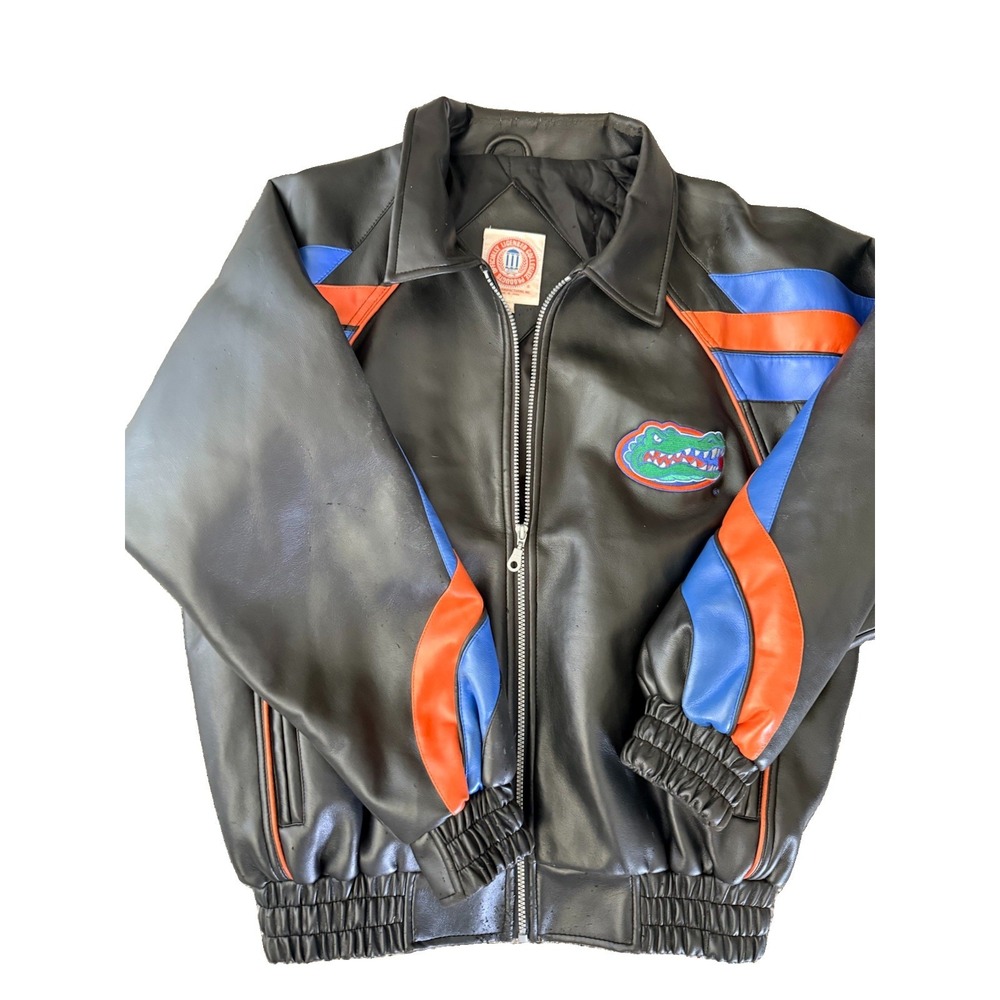 VTg Florida Gators Officially Faux Leather Bomber Jacket Men M NCAA Y2K Black